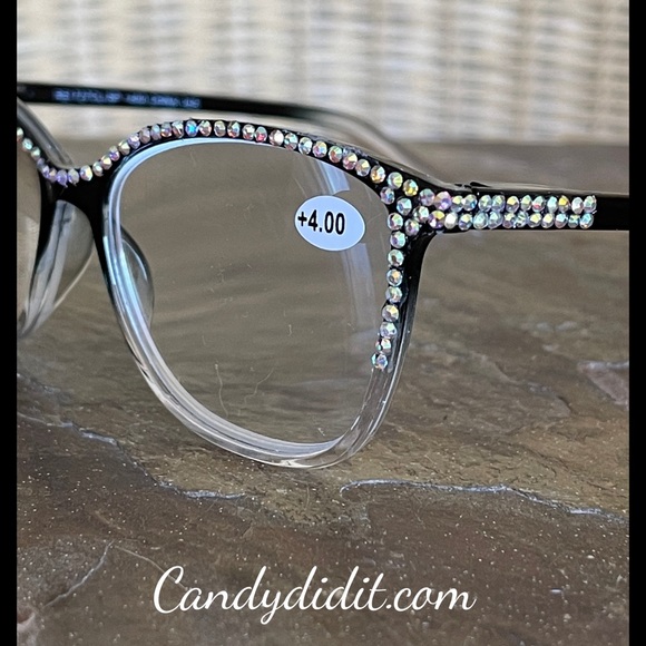 NWT Candy Did It! Handmade Black & Clear Crystal Bling Reader Glasses 4.00 - Picture 4 of 11